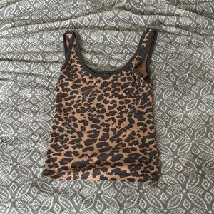 aerie Leopard Print Ribbed Tank Top - Brown/Black